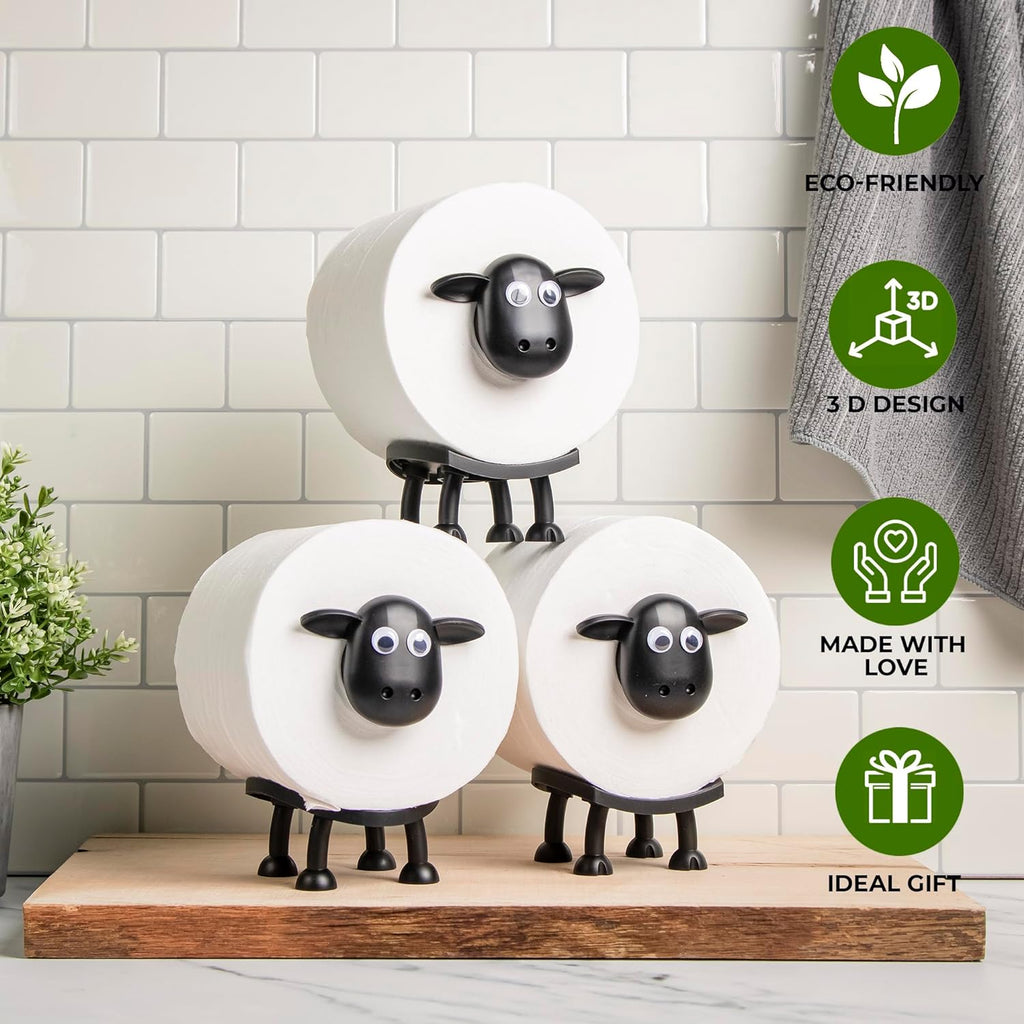 Sheep Toilet Roll Holder - Funny Toilet Paper Holders Free Standing Cute Bathroom Decor - Premium 3D Printed Black Sheep Loo Rolls Holder - Hilarious Tissue Paper Roll Storage - Set of 3