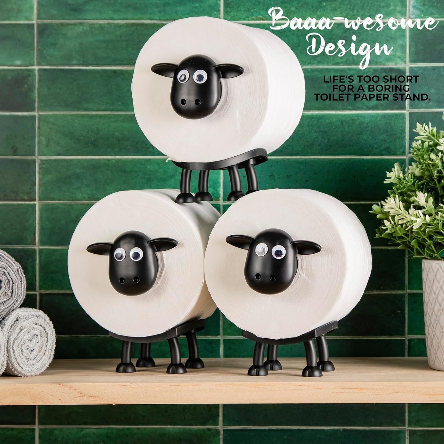 Sheep Toilet Roll Holder - Funny Toilet Paper Holders Free Standing Cute Bathroom Decor - Premium 3D Printed Black Sheep Loo Rolls Holder - Hilarious Tissue Paper Roll Storage - Set of 3