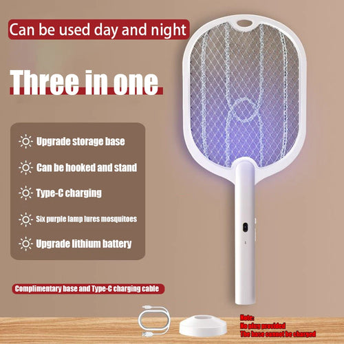 3 in 1 Electric Mosquito Swatter Mosquito Killer Lamp Killer Insect Killer 3000V Type-C Rechargeable Mosquito Killer Fly Killer