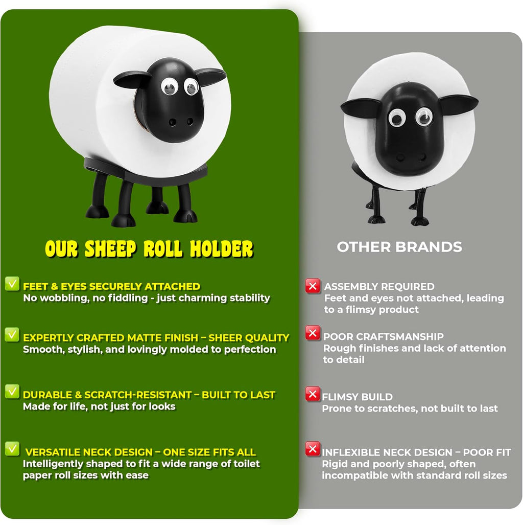 Sheep Toilet Roll Holder - Funny Toilet Paper Holders Free Standing Cute Bathroom Decor - Premium 3D Printed Black Sheep Loo Rolls Holder - Hilarious Tissue Paper Roll Storage - Set of 3