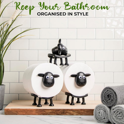 Sheep Toilet Roll Holder - Funny Toilet Paper Holders Free Standing Cute Bathroom Decor - Premium 3D Printed Black Sheep Loo Rolls Holder - Hilarious Tissue Paper Roll Storage - Set of 3