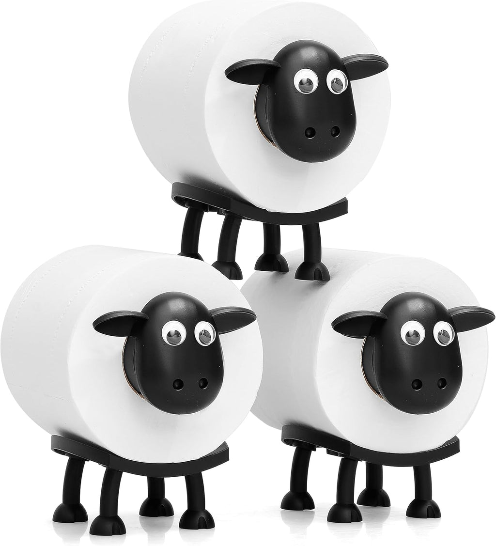 Sheep Toilet Roll Holder - Funny Toilet Paper Holders Free Standing Cute Bathroom Decor - Premium 3D Printed Black Sheep Loo Rolls Holder - Hilarious Tissue Paper Roll Storage - Set of 3