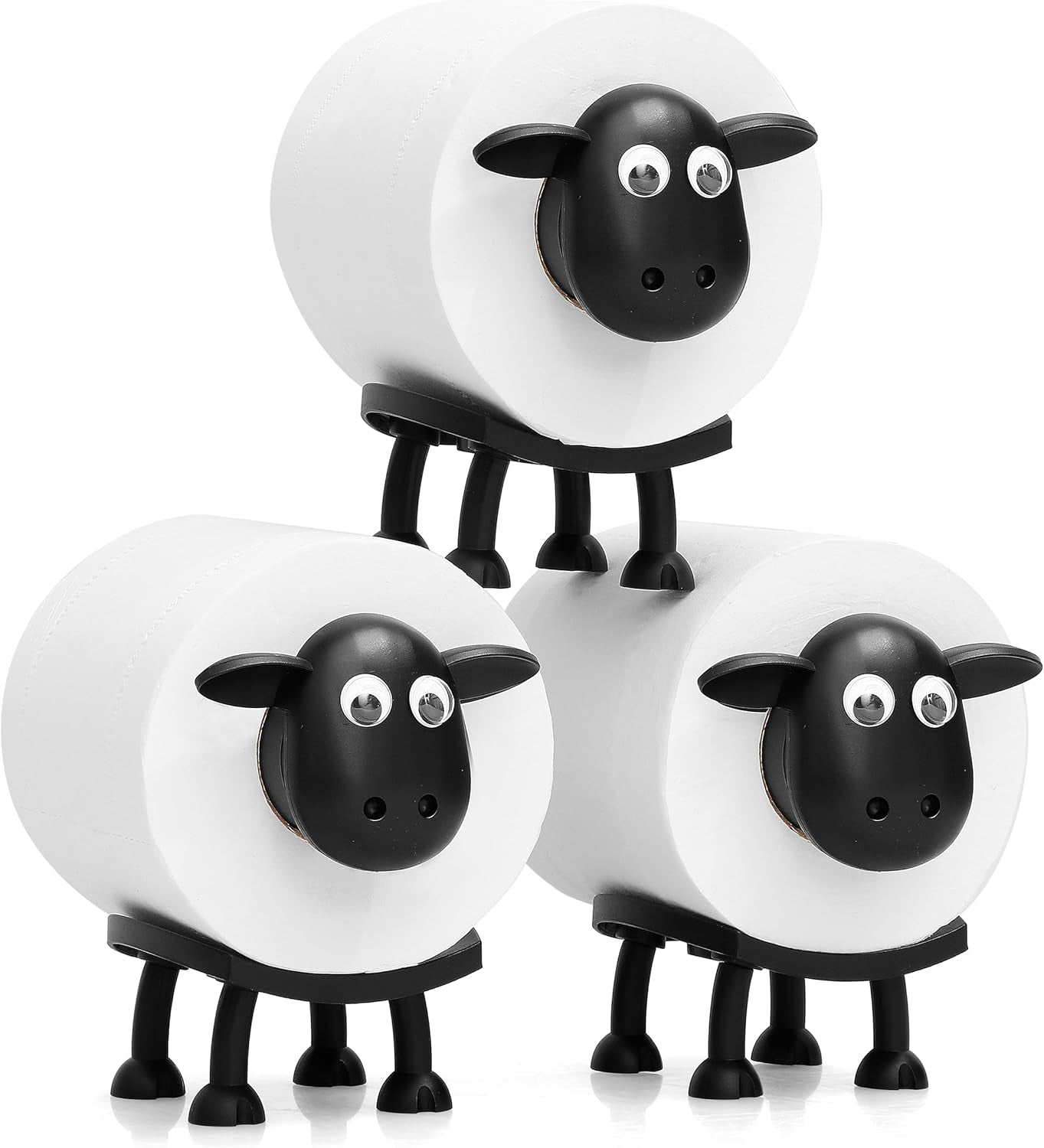 Sheep Toilet Roll Holder - Funny Toilet Paper Holders Free Standing Cute Bathroom Decor - Premium 3D Printed Black Sheep Loo Rolls Holder - Hilarious Tissue Paper Roll Storage - Set of 3
